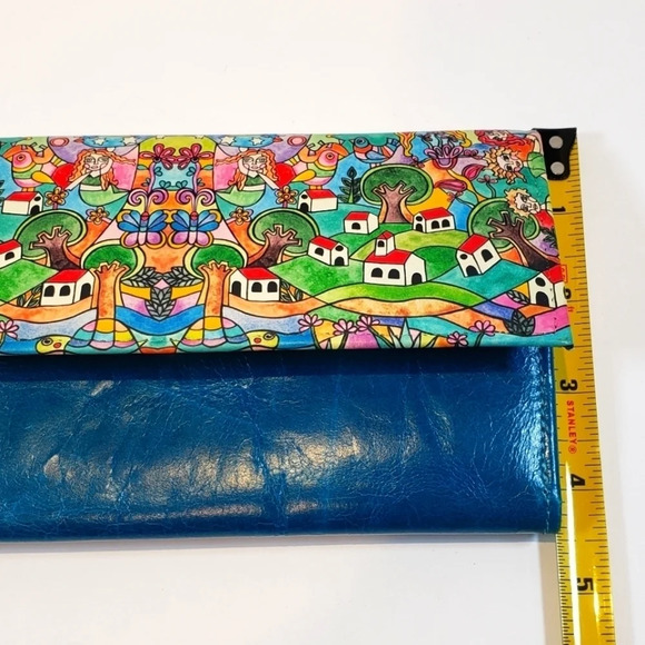 KURVEN Flap Leather Wallet Blue Alexa Tehuana Village Small Town Multi Pocket - Picture 8 of 8